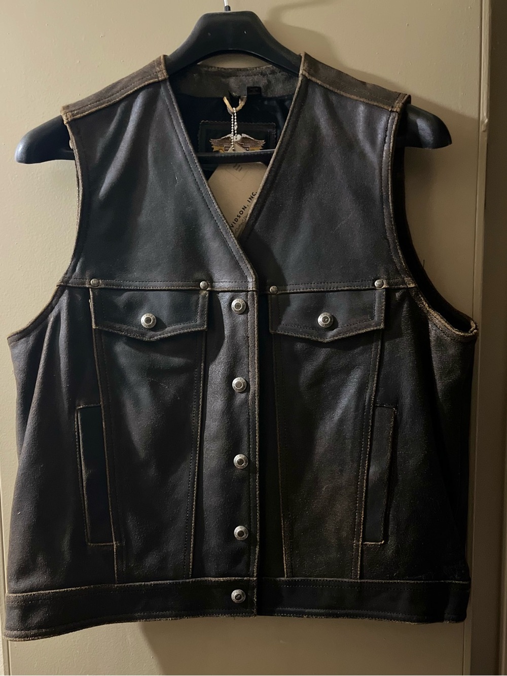 Black Leather Button-Front Vest